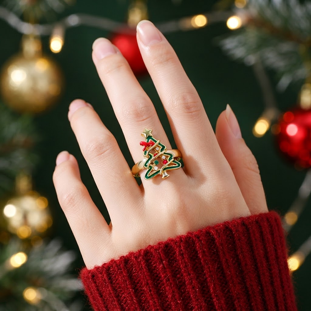 Star Bow Christmas Tree Zirconia Open Ring